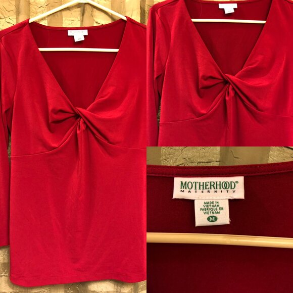 MOTHERHOOD Maternity Crimson Red top 3/4 LENGTH SLEEVE - MED - Picture 2 of 5